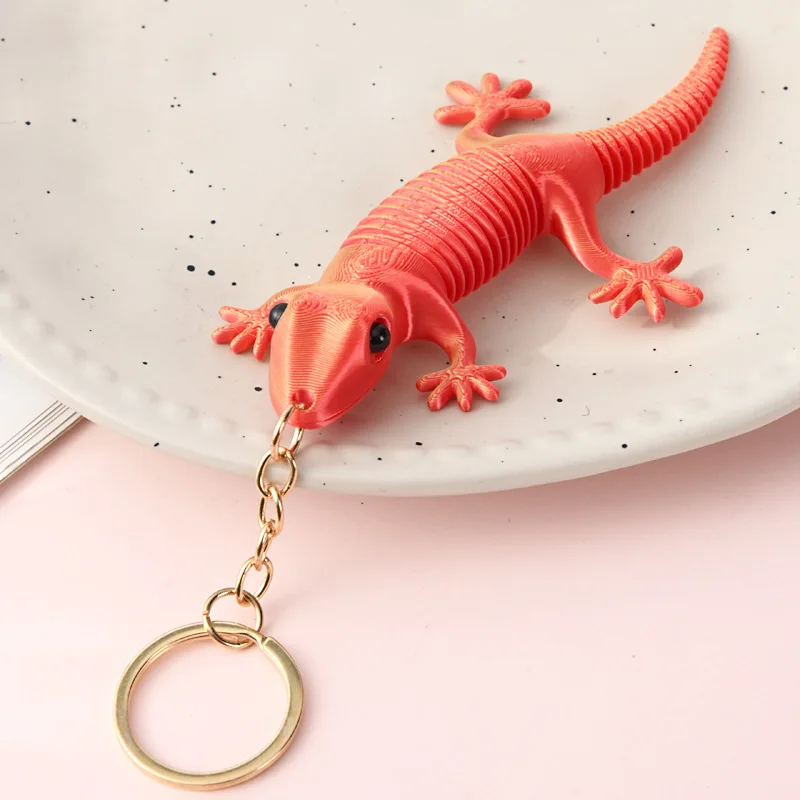 3D-gedruckter Frühlings-Eidechsen-Schlüsselanhänger, kreatives Stressabbau-Figur, Taschenanhänger, Autoschlüssel-Zubehör, Geschenk für Freunde – Detail 8