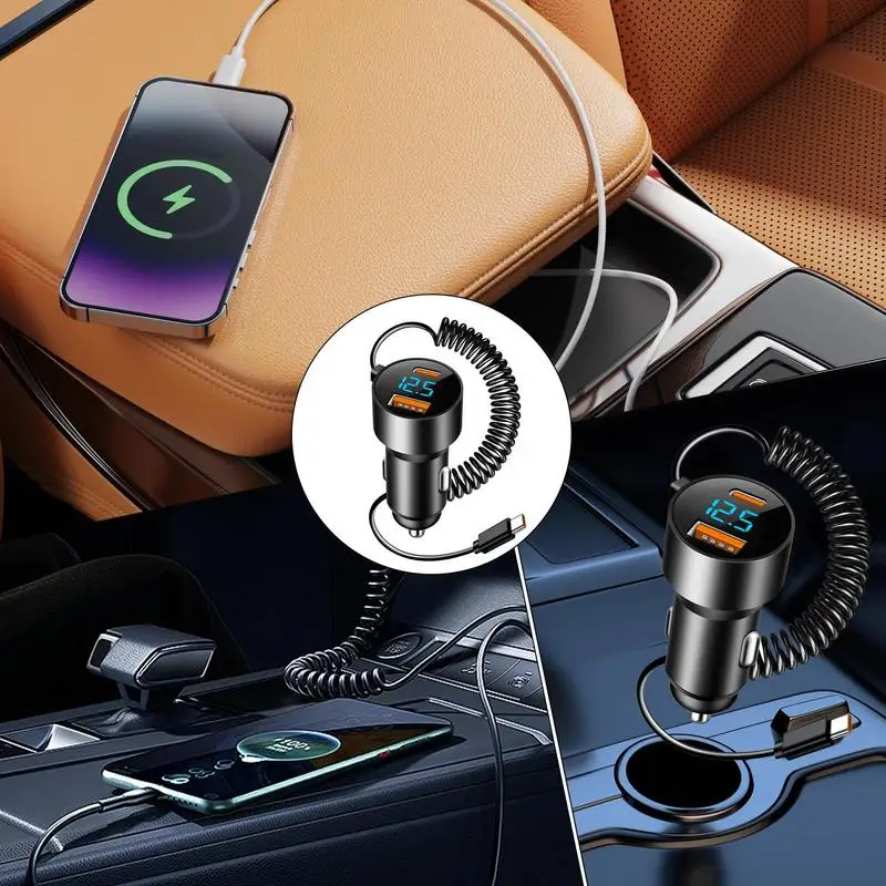 Caricabatteria per auto Caricatore USB C Tipo C Ricarica rapida Caricatore USB PD QC 3.0 Caricatore per auto multiporta 100W Cavo retrattile per - Image 5