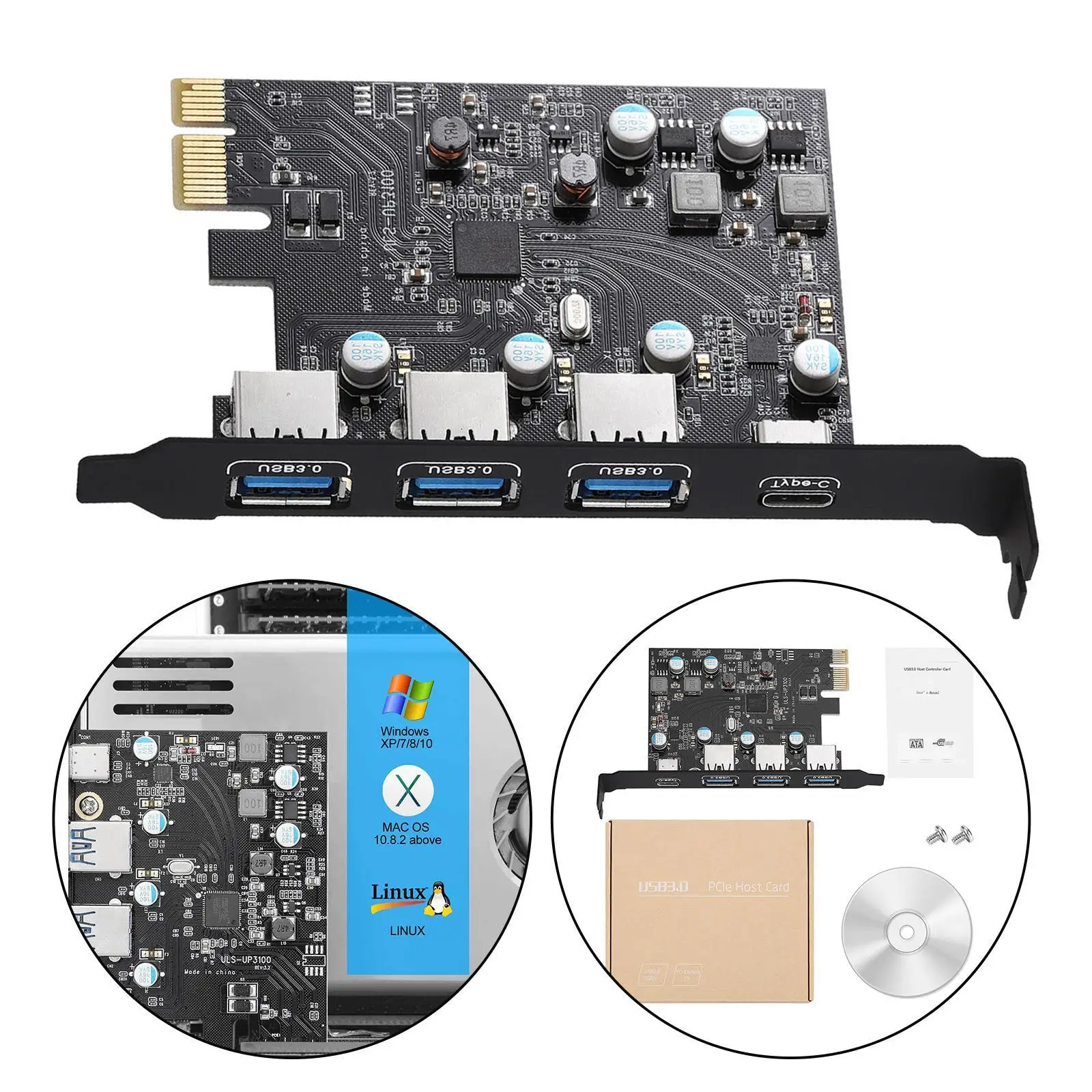 PCI 익스프레스 확장 카드, PCI-E to C타입 (3), A타입 (1) USB 3.0, 4 포트
