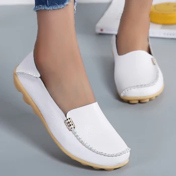 Women Flats Genuine Leather Casual Shoes Woman Moccasins Women's Loafers Nurse Shoe Slip On Shoes Women Plus Size Ballerinas