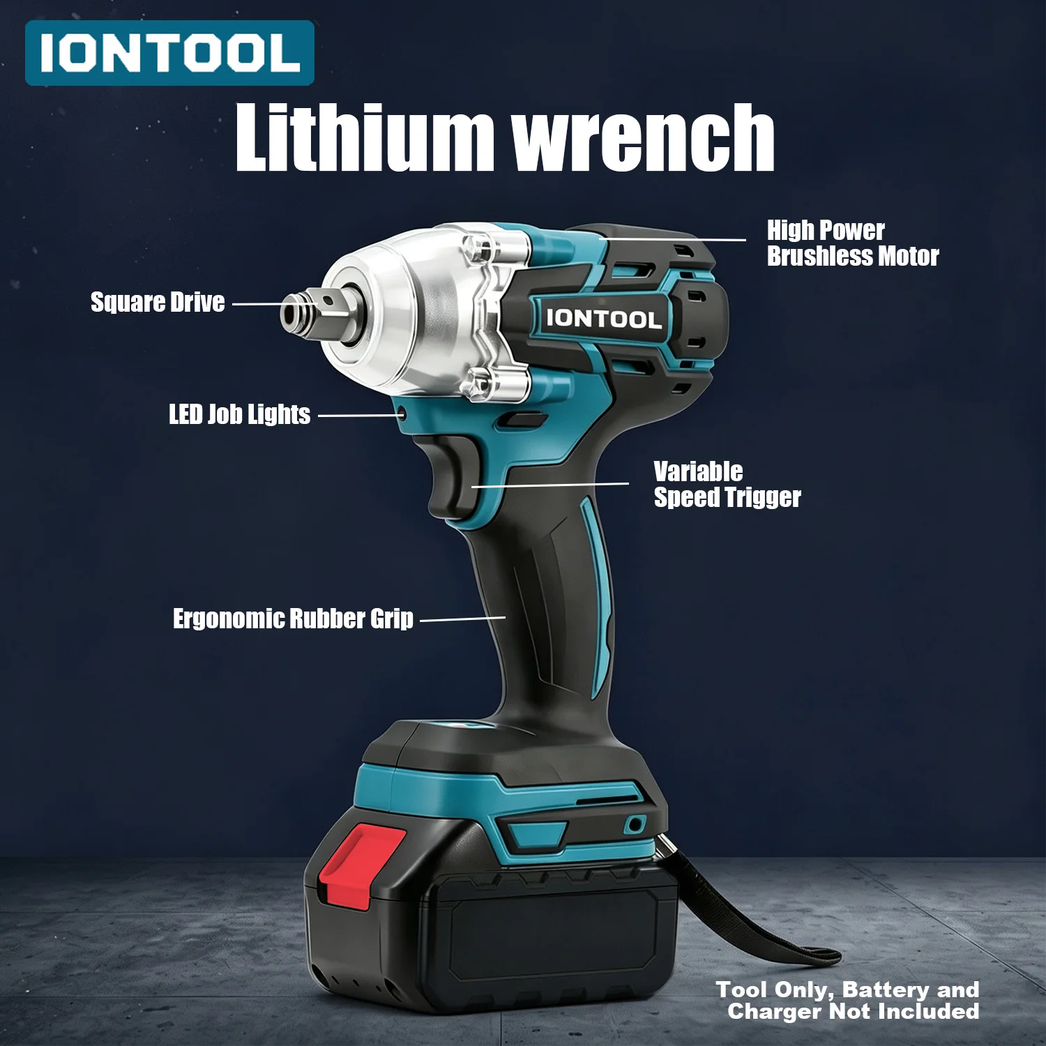 مفتاح ربط كهربائي لاسلكي من IONTOOL مقاس 1/2 بوصة بقوة 350 نيوتن وسرعة 3500 دورة في الدقيقة لإصلاح إطارات السيارات وصيانة السيارات وأعمال الصيانة المنزلية.