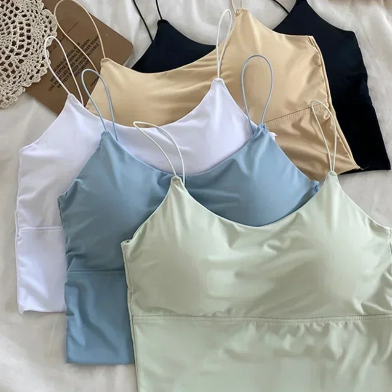 Women Tank Tops Women Summer Vest Tops Sleeveless Cotton Bustier with Pads Soft Elastic Wear-resistant Vest Crop Top Seamless Bralette Tees