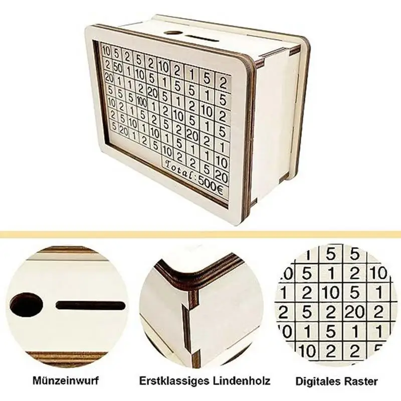 Wooden Piggy Bank 500/1000/2000/3000/5000/10000 EUR Wooden Piggy Bank Money Saving Jar