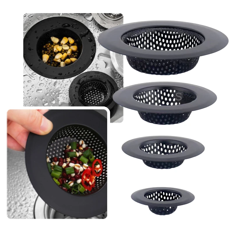 Kitchen Sink Filter Stainless Steel Mesh Sink Strainer Filter Bathroom Sink Strainer Drain Hole Filter Trap Waste Screen Black 1