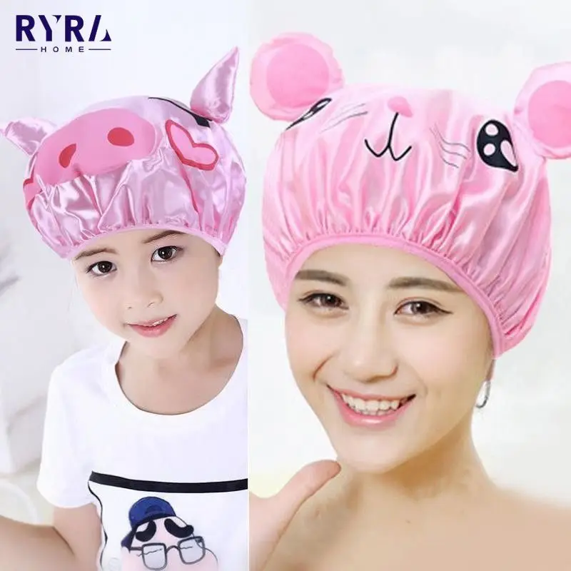 Cartoon Shower Cap Double Layer Waterproof Satin Cute Washing Cap