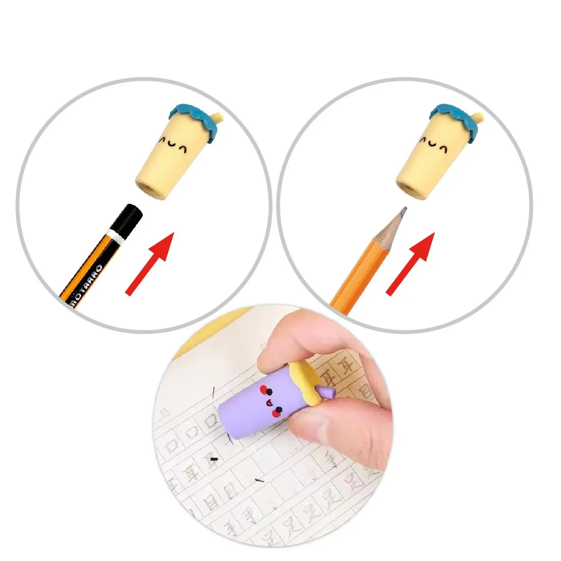 MOTARRO 4Pcs Cute Eraser Pencil Toppers Clip on Pencil for Students School Supplies Classroom Games Rewards Puzzle Erasers pencil eraser