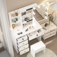 Туалетный столик с подсветкой, туалетный столик, комод, стол со стулом, светодиодное зеркало для макияжа — изображение 3