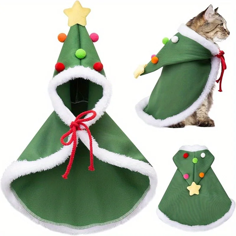 

1pc Cat Christmas Cape, Dog soft thick Christmas cape Star hat, pet Christmas costume Dog Cat Santa Claus costume