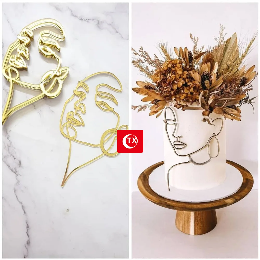 2022 Oro Astratto Linee Minimaliste Cake Toppers Acrilico Balletto Forniture Per Torte Di Compleanno Per Decorazioni Per Torte Per Feste Di Compleanno