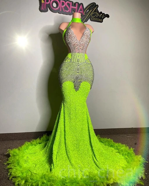 Mermaid Long Neon Green Dress Long Sexy Sequin Mermaid Formal Prom