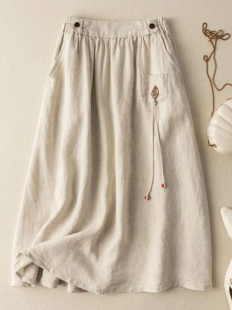 Women Summer Casual Skirts New Arrival 2022 Vintage Style Solid Color