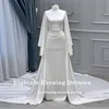 Eightale Muslim Wedding Dress High Neck Satin Customized White Ivory Arabic Bridal Gown Long Sleeves Vestido De Noiva 5