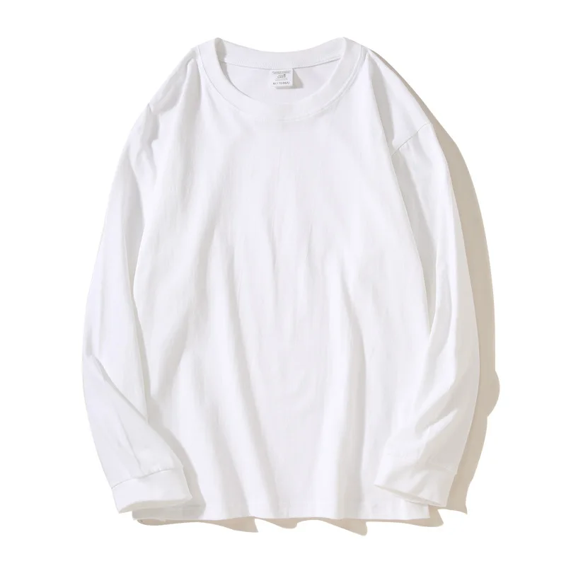 Heavy T-shirt solid cotton long sleeves simple versatility, loose and casual undershirt sweatshirt men clothing