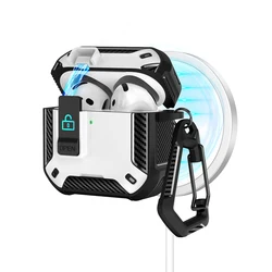 Enhanced Protective Case with Lock, Keychain, Magnetic Lid, Wireless Charging Support - Airpods 4 (White)