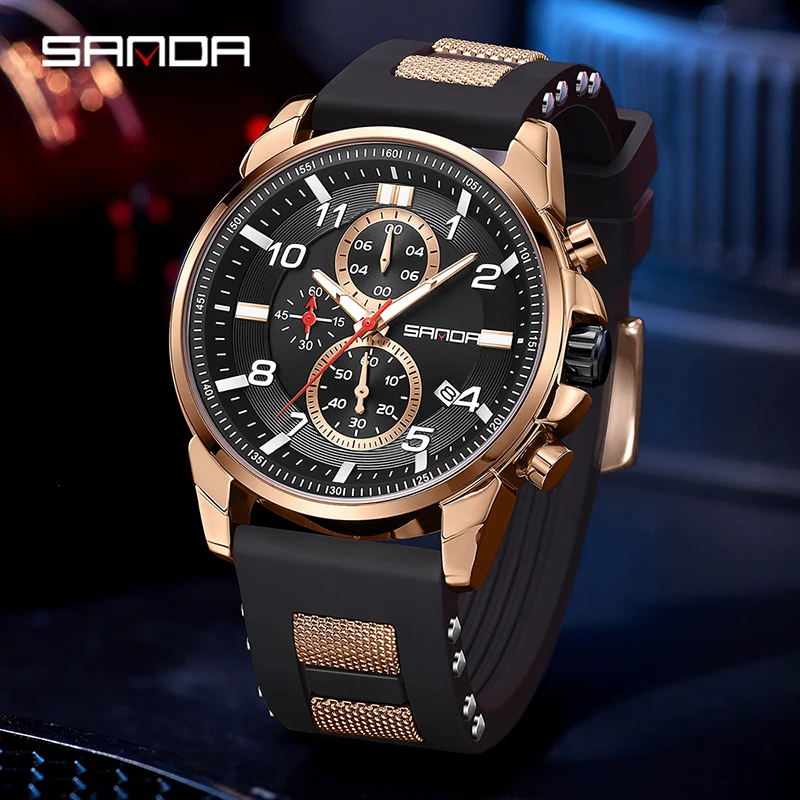 

SANDA Fashion Sports Men's Watches Date Chronograph Waterproof Quartz Wristwatch Luminous Business Original Japan Movement Clock