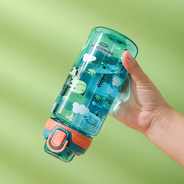 600ml Cartoon Animal Water Bottle Portable Safety Lock Cute Straw Cup Kids Leak-proof Drinking Jug For Outdoor Camping Travel 5