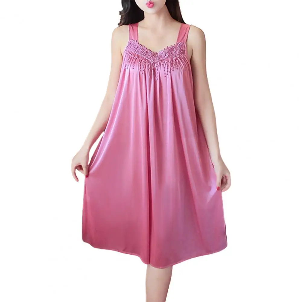 Women Nightdresses Solid Color Sleeveless Knee Length Breathable Great Stitching Women Nightie Lady Pajamas