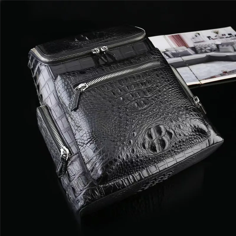 Exotic Genuine Crocodile Skin Men's Casual Black Laptop Backpack Authentic Real Alligator Leather Male Large Travel Bag Pack 4