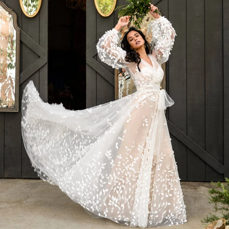 

I OD A-Line Wedding Dresses Sexy Deep V-Neck Lace Applique Vestidos De Novia Hazy Beauty Tulle Bridal Gowns 2023