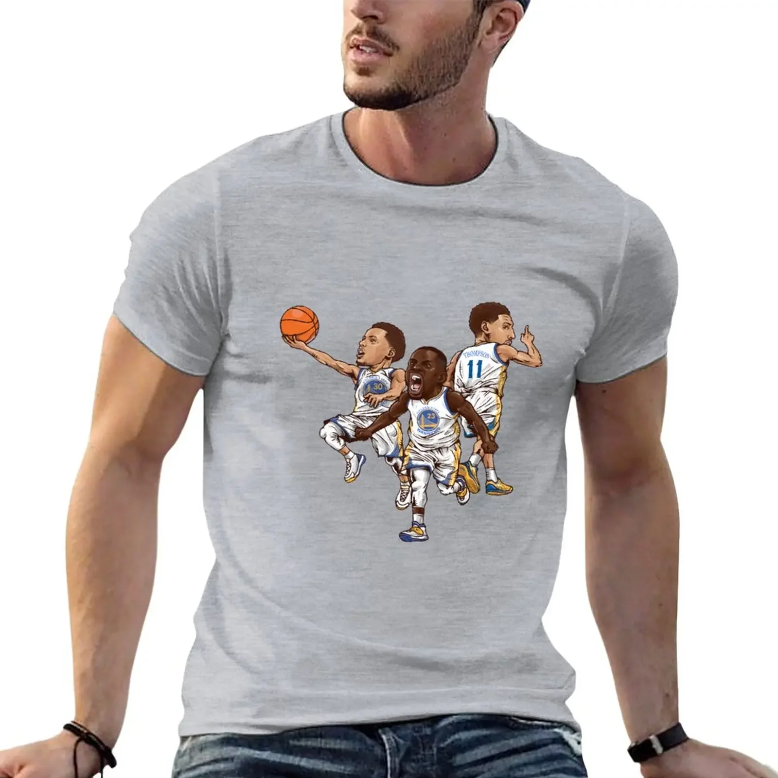 Camiseta de manga corta para hombre, camisa con estampado de animales, color blanco liso