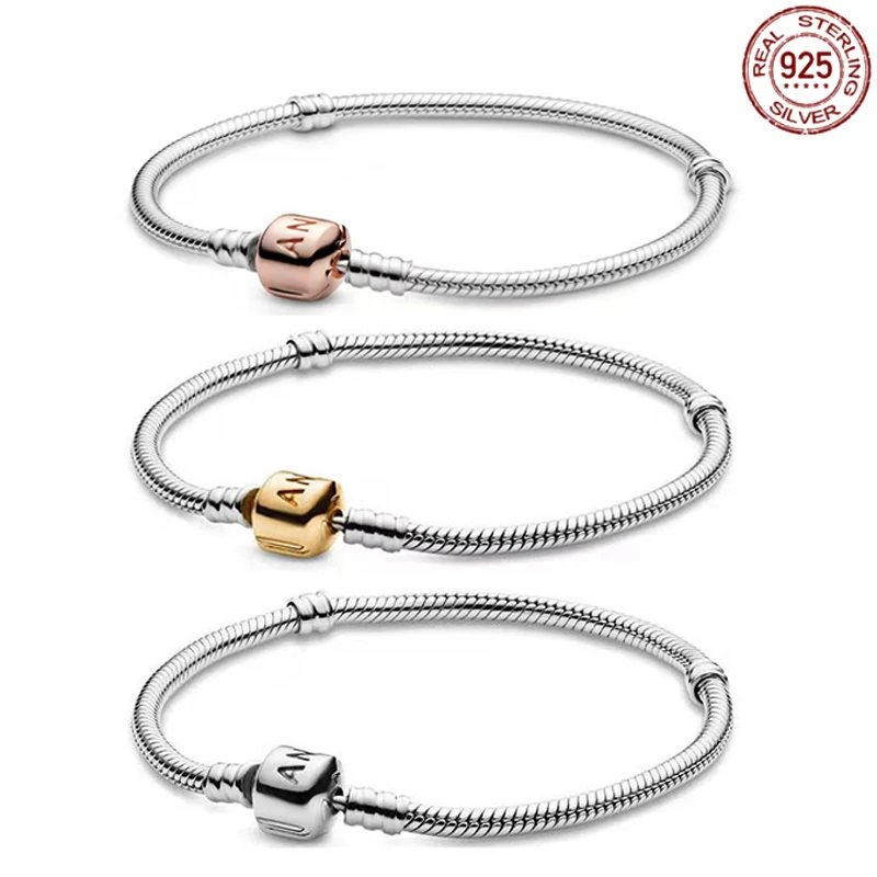 

Hot sale 925 sterling silver fashionable tricolor basic chain snake bone bracelet fits designing original charm brand DIY gift