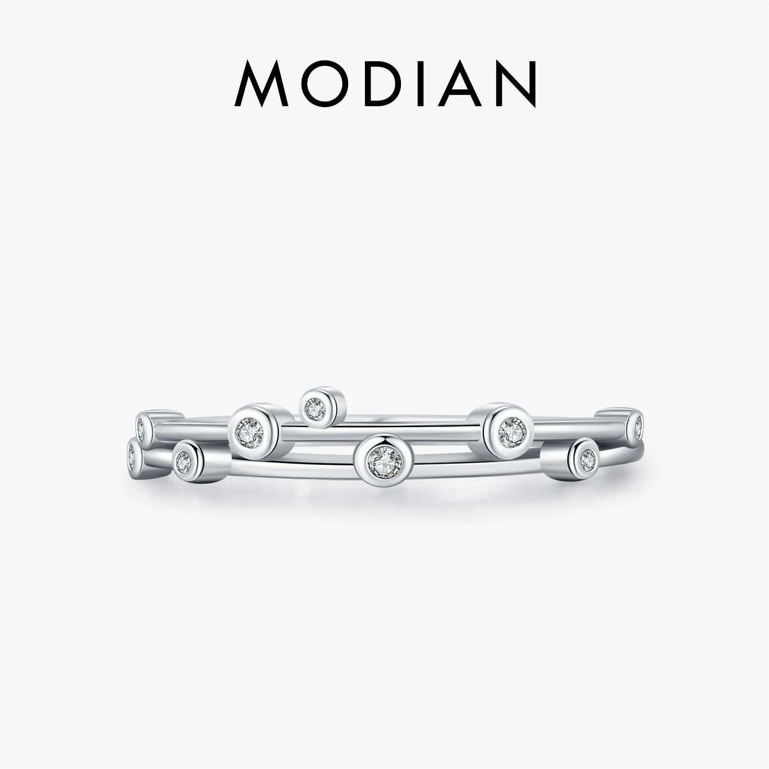 MODIAN Ringe aus 925er-Sterlingsilber mit originellem Design, einfache doppellagige Linie, rund, klare CZ-Fingerringe für Frauen, edler Schmuck