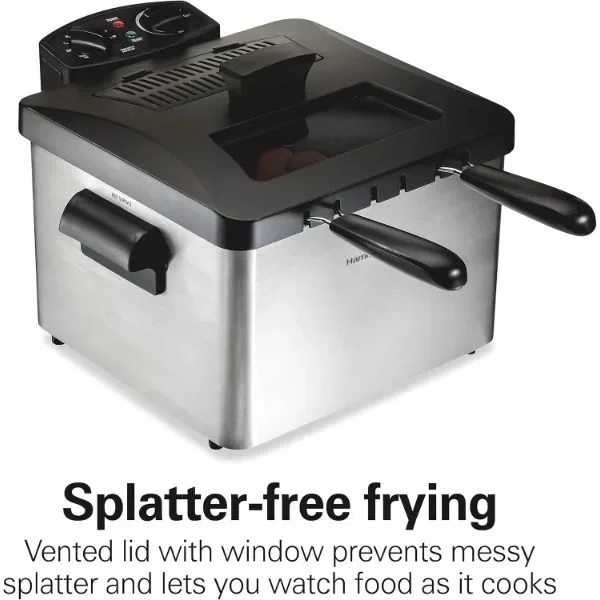 Hamilton Beach Triple Basket Electric Deep Fryer, 4.7 Quarts / 19 Cups Oil Capacity, Lid with View Window, Professional Style 3