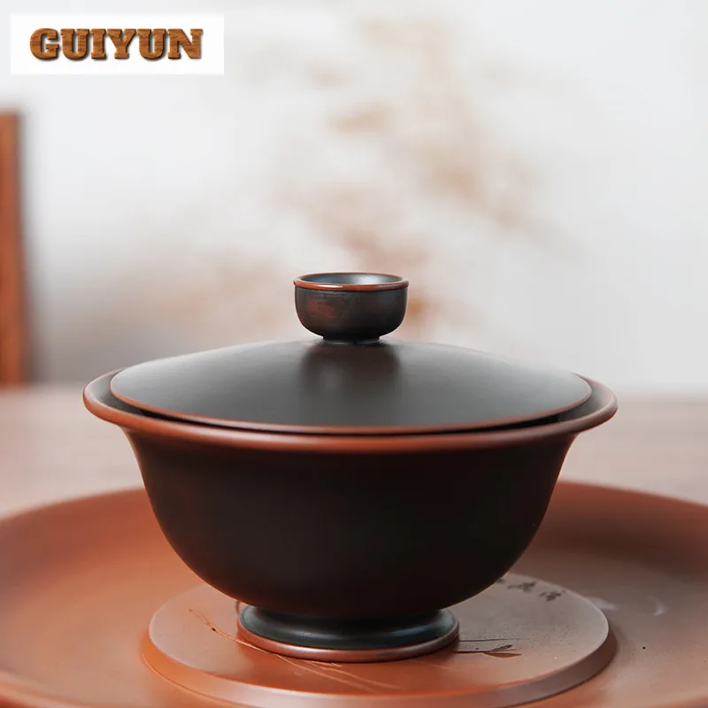 100ml Qinzhou Nixing Pottery Gaiwan Master Handmade Shrimp Play Tea Tureen Stone Carving Cover Bowl Full Hole Filter Lid Tea Set