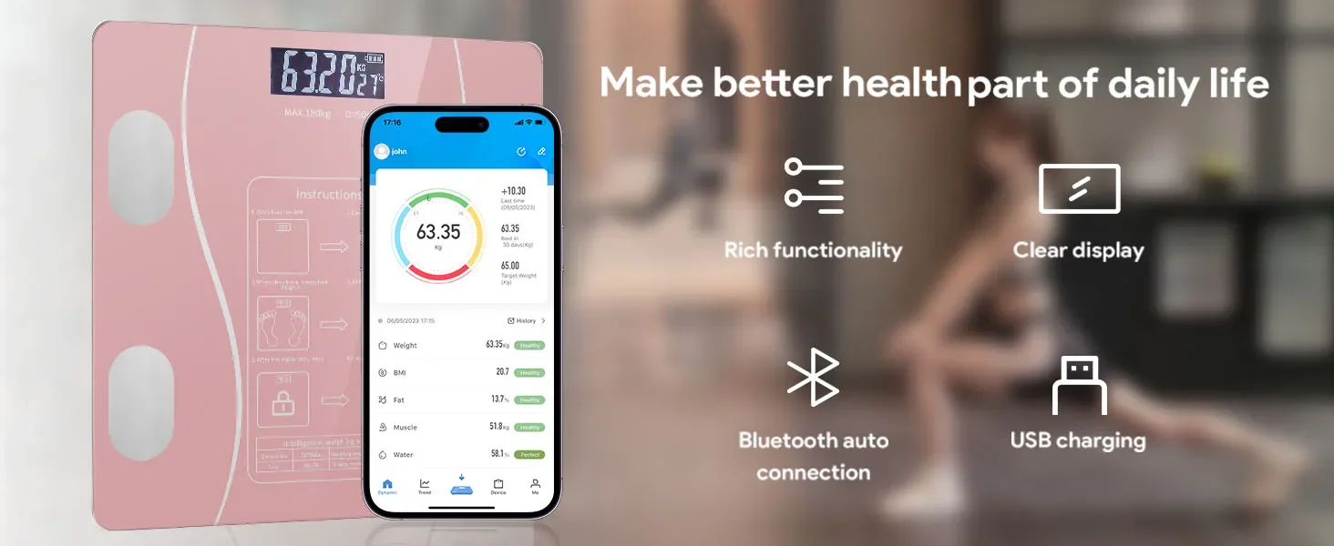 Description Picture 3 of itemDigital Simple and Practical Body Fat Scale with Smartphone App, Bathroom Scale with Led Display, Provides Body