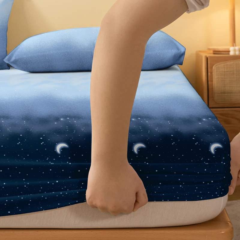 1 Simple modern starry sky printed matte Fitted Sheet, bedroom printed bed cover, bedding (excluding pillowcases) 4
