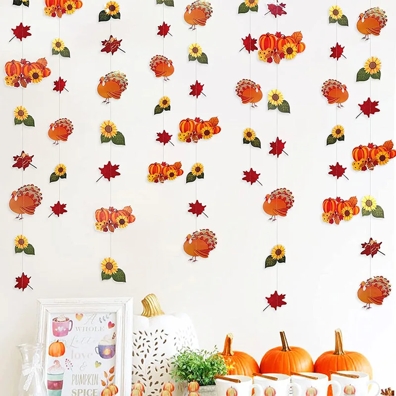 

Thanksgiving Day Fall Wedding Party Decoration Autumn Leaves Sunflower Banner Turkey Birthday Garlands Bunting Streamer Backdrop