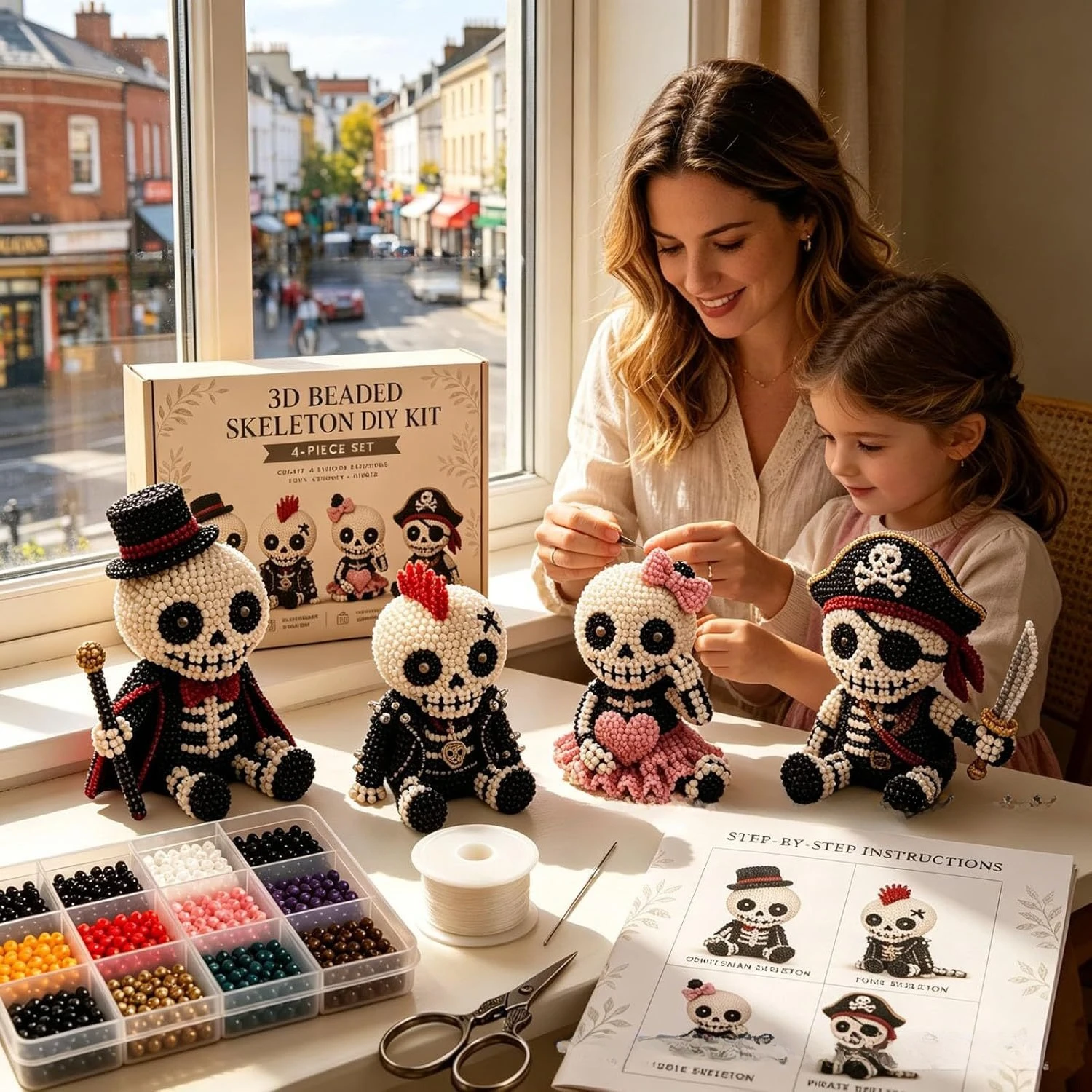Kit Creativo 3D per Scheletri con Perline, Set Artistico Fai-da-Te Unico con Istruzioni, Regalo Perfetto per Bambini e Adulti, Divertente Set da 4 Pezzi - immagine 4