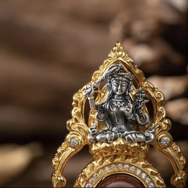 HX Silver Color Vintage Manjushri Bodhisattva Pendant Necklace Simple Eye Charm Accessories Fashion Jewelry