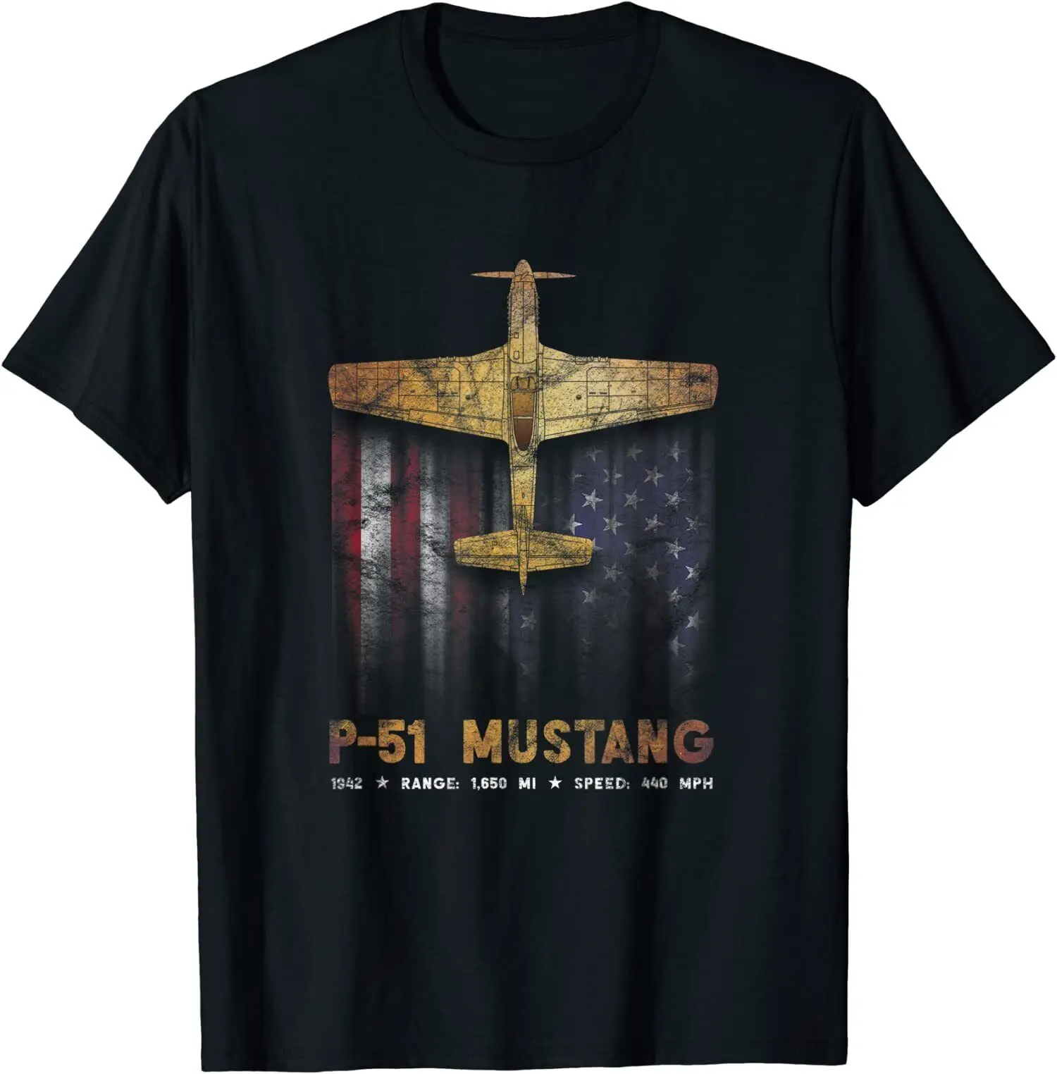 

Vintage USA Flag P-51 Mustang Fighter Aircraft T-Shirt New 100% Cotton O-Neck Summer Short Sleeve Casual Mens T-shirt Size S-3XL