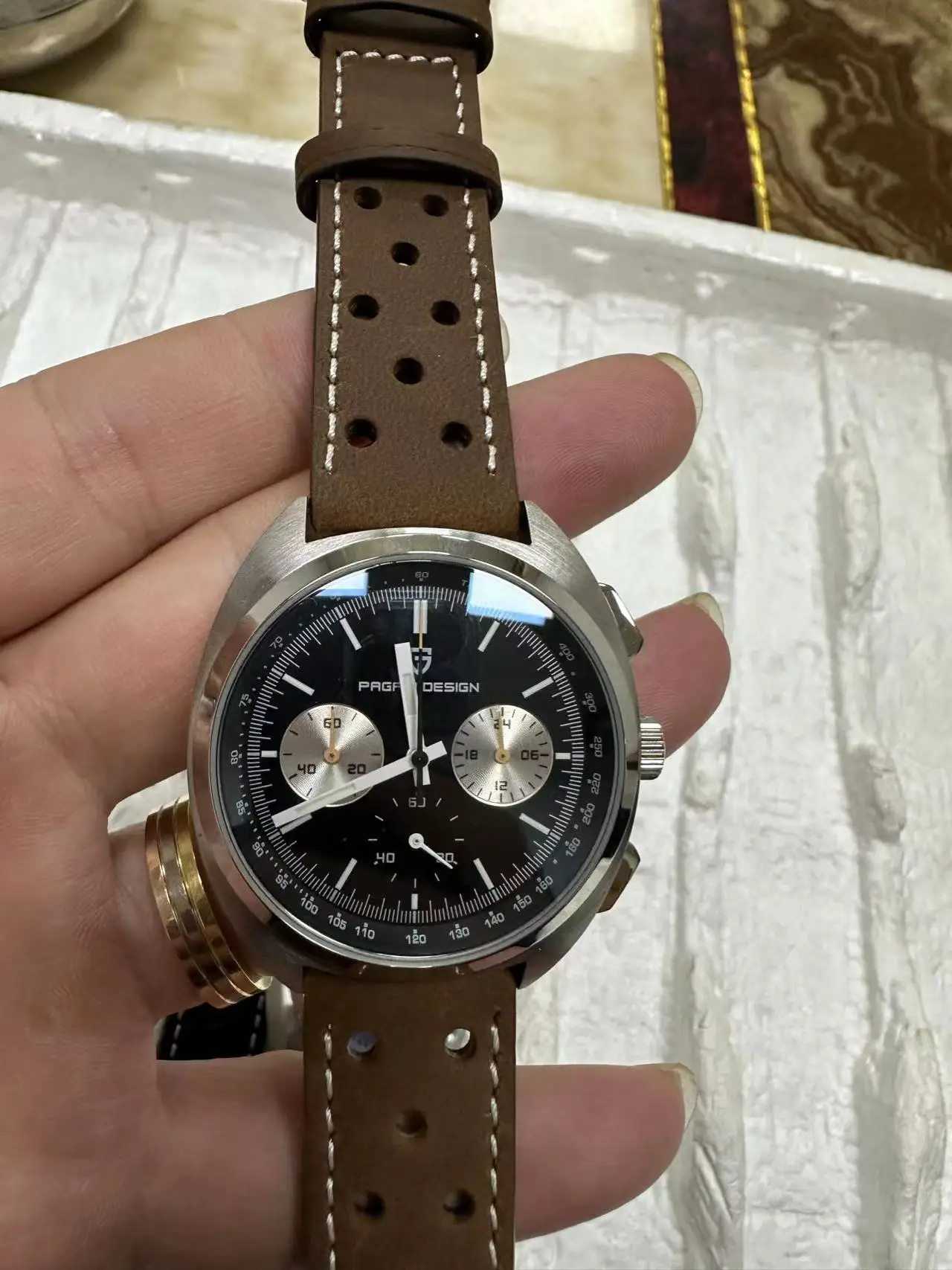 Часы PAGANI DESIGN Мужские кварцевые в ретро стиле, спортивные Подарочные наручные, с хронографом и сапфировым стеклом, с кожаным ремешком, 2023