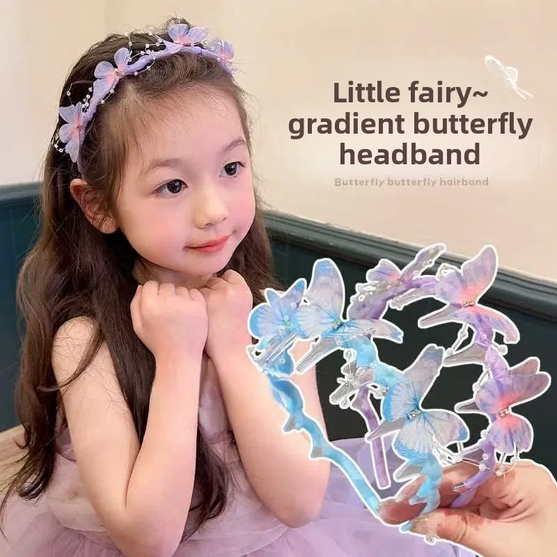 2025년 신상품 어린이용 컬러풀 나비 머리띠: 공주 스타일 웨이브 디자인, 미끄럼 방지 톱니, 생동감 있고 요정 같은, 모든 헤어스타일에 적합
