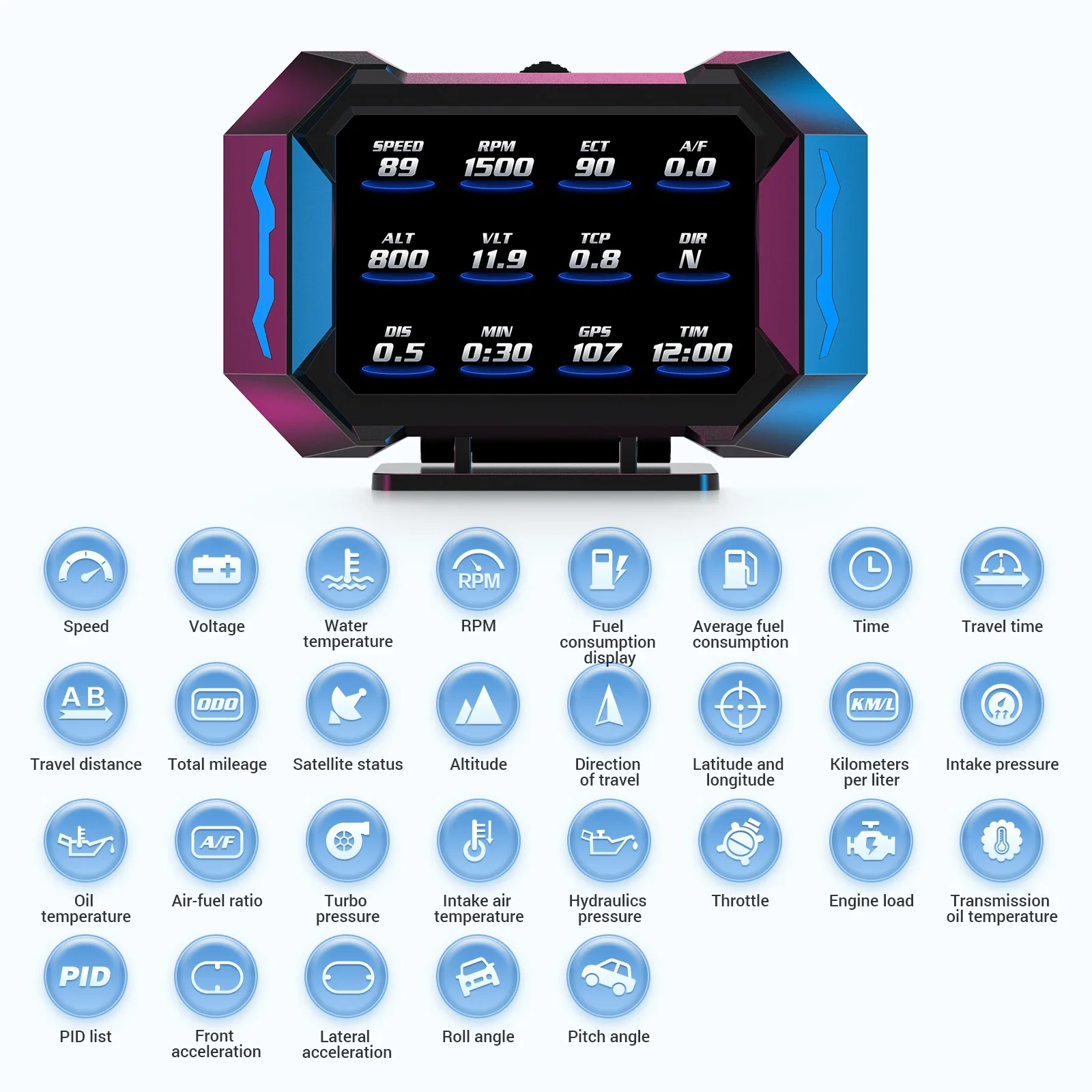 P25 OBD GPS HUD 헤드업 디스플레이 온보드 컴퓨터 (알람, 속도, 수온, 경사도, 전압계 포함) 자동차 전자 액세서리