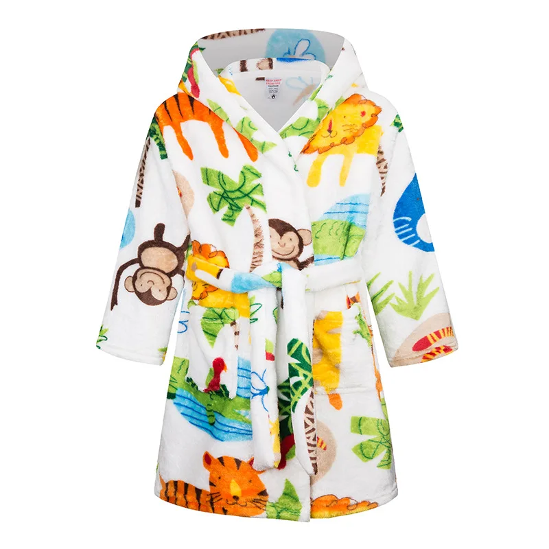 Kids Hooded Flannel Bathrobe Unicorn Kigurumi Robes Pajamas Long Sleeve Towel Robe Boy Girls