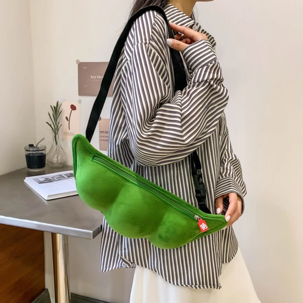 Girls' Bags with Large Capacity, Soft and Cute Plush, Quirky and Adorable Pea-Shaped Design, Single-Shoulder Crossbody Women's Chest Bag - 6