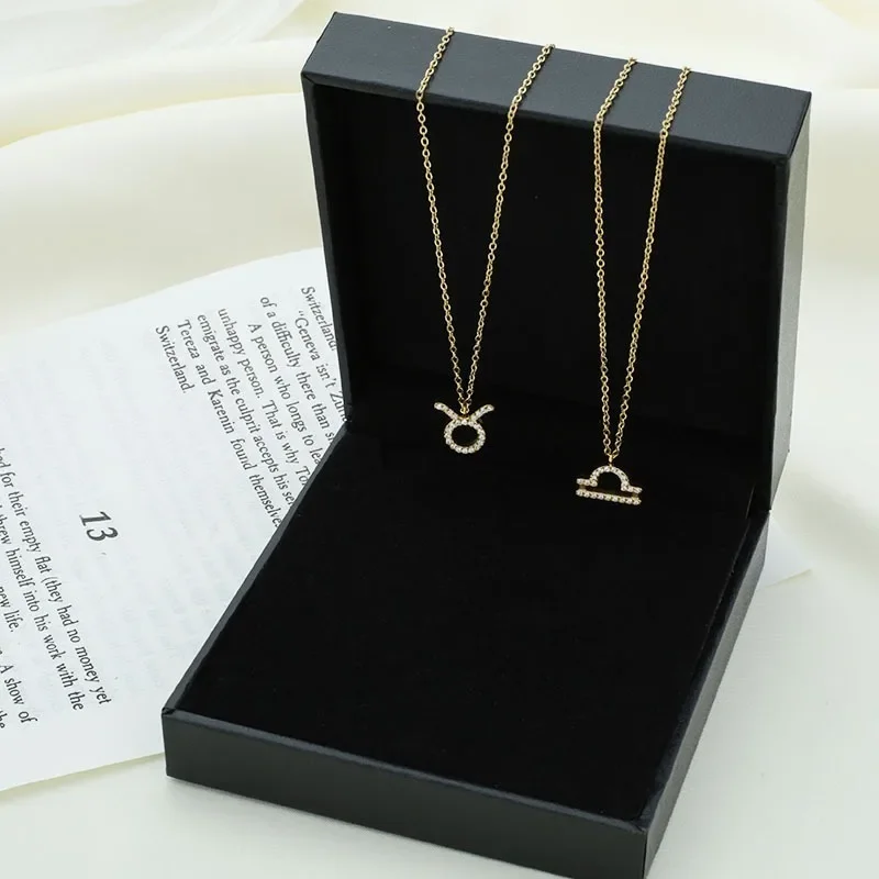 

Twelve constellations titanium steel necklace with micro embedded collar chain stainless steel women's pendant jewelry wholesale