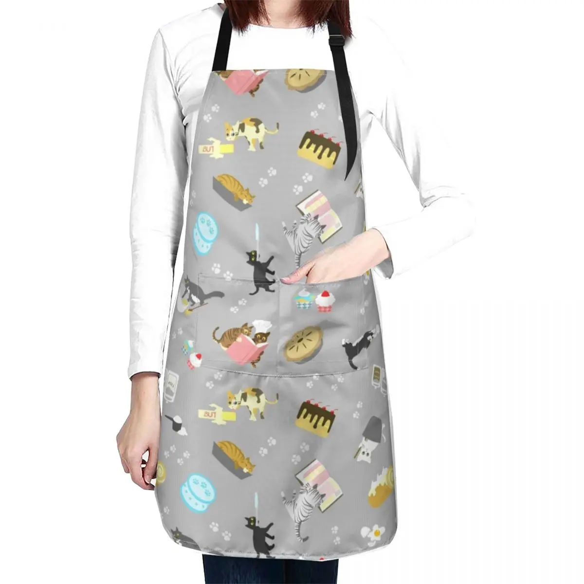 

Cats Baking Cakes and other Sweets, in Grey Apron work apron ladies Woman Kitchen Aprons