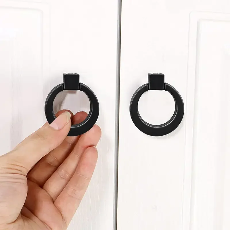 1 Household circular ring drawer handle, black metal for cabinets and wardrobes