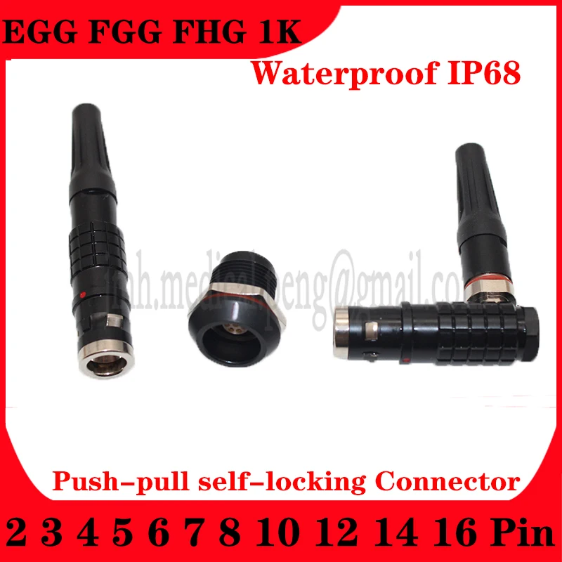 

Black FGG EGG FHG 1K 2 3 4 5 6 7 8 10 12 14 16 Pin Waterproof IP68 Push-Pull Self-Locking Male Plug And Female Socket Connector