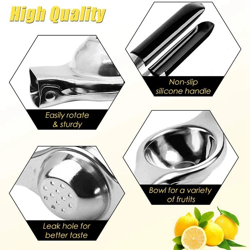 Lemon Squeezer Stainless Steel Manual Lemon Juicer Lime Squeezer Press High Strength Silicone Handle