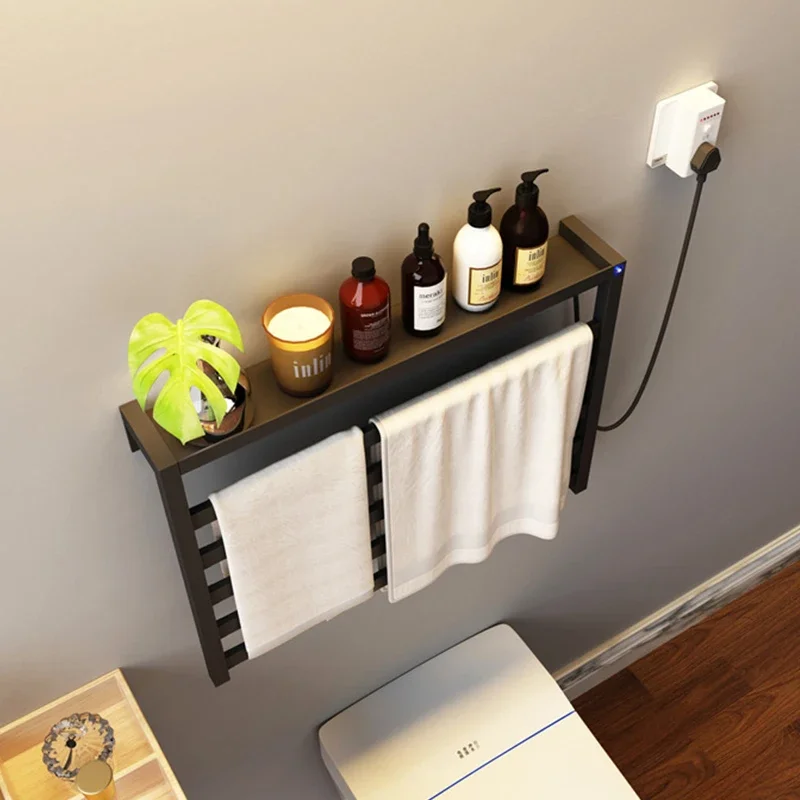 Black Thermostatic Electric Towel Rack Bathroom Automatic Heating Sterilization Timerable