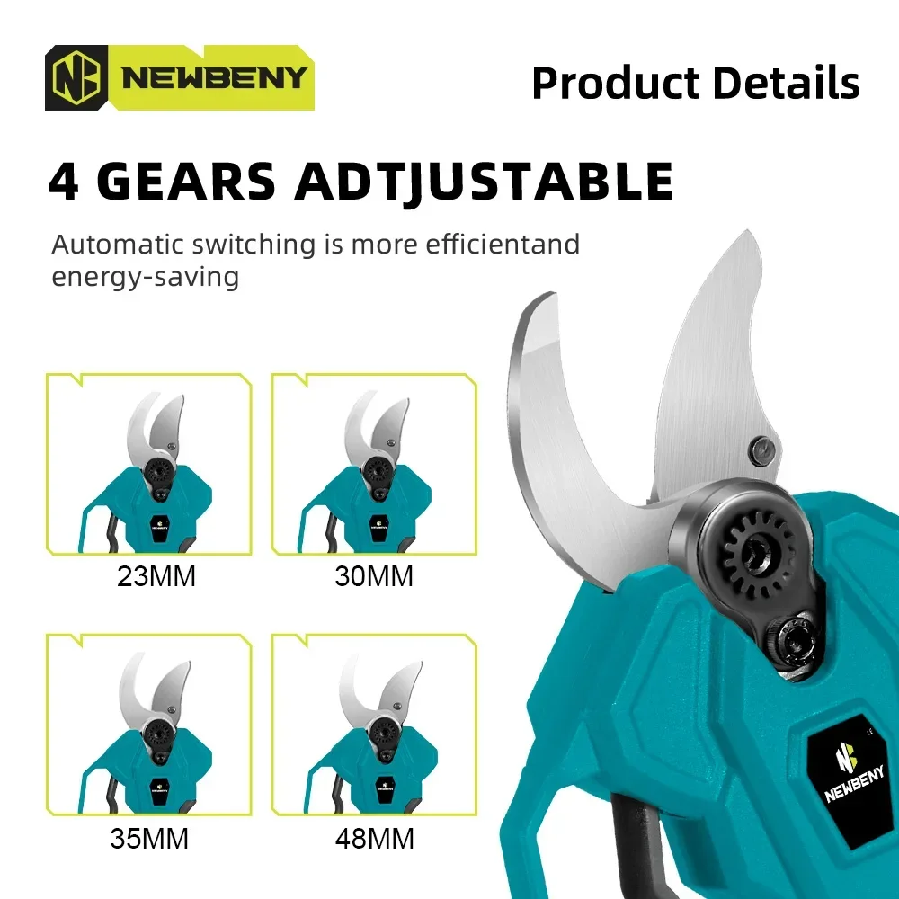 NEWBENY 30mm Brushless Electric Pruning Shears 4 Gears Cordless Multifunction Garden Tree Beautify Tools For Makita 18V Battery