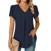 Sexy V Neck Ruffle Short Sleeve Blouse Shirts Summer Women V Neck Solid Color Loose OL Workout Blouse Tops SZE-ST23015 3