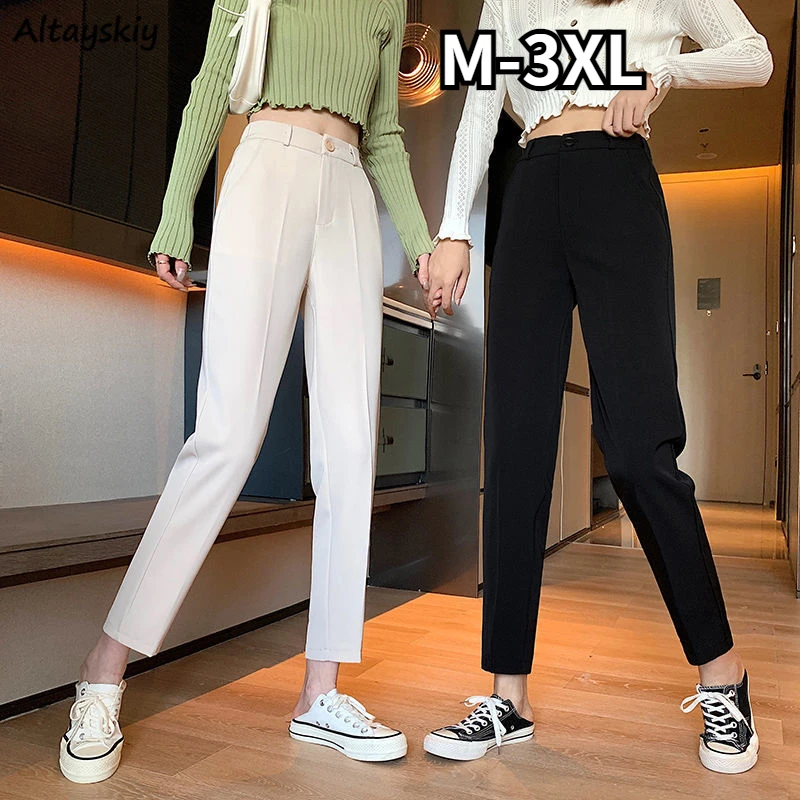 

Pants Women Straight Trendy Students Casual Fashion Solid All-match Tender Mujer Pantalones Hot Sale M-3XL High Waist