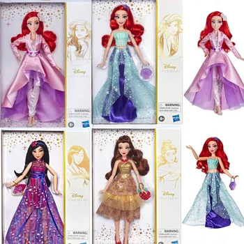 Original Disney Princess Glitter Fashion Series Dolls Princess Belle Mulan Rapunzel Fashion Collectible Doll Girl Gifts
