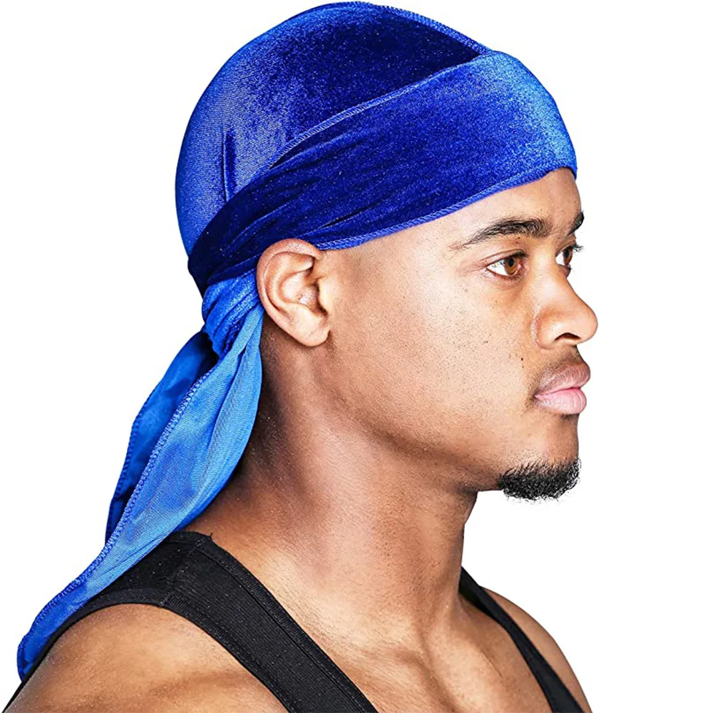 Stretchable Luxury Velvet Durag Cap Straps Headwraps with Long